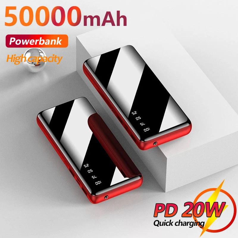 

Portable Mobile Power Bank 50000mAh Fast Charging External Battery for IPhone Xiaomi Samsung Mirror Screen LCD Digital Display