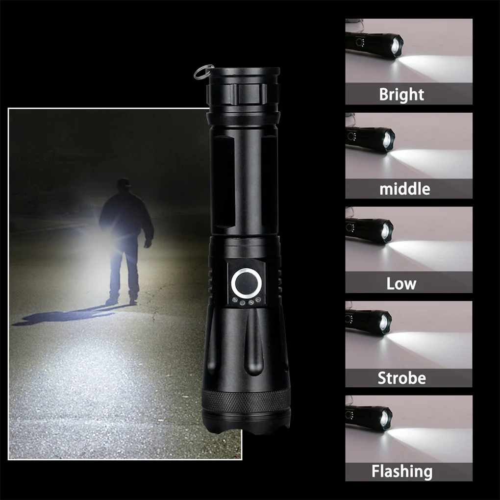 

USB Flashlight Focusing Mini Handheld Displaying Battery Torch Flashlights Light for Outdoor Night Fishing Emergency