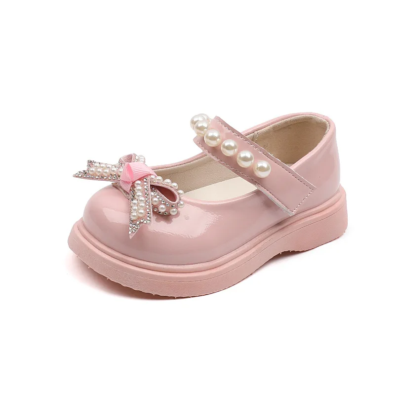 

COZULMA Children Spring Autumn Pearl Beading Casual Shoes For Girls Princess Bowtie Hook & Loop Flats Size 21-30