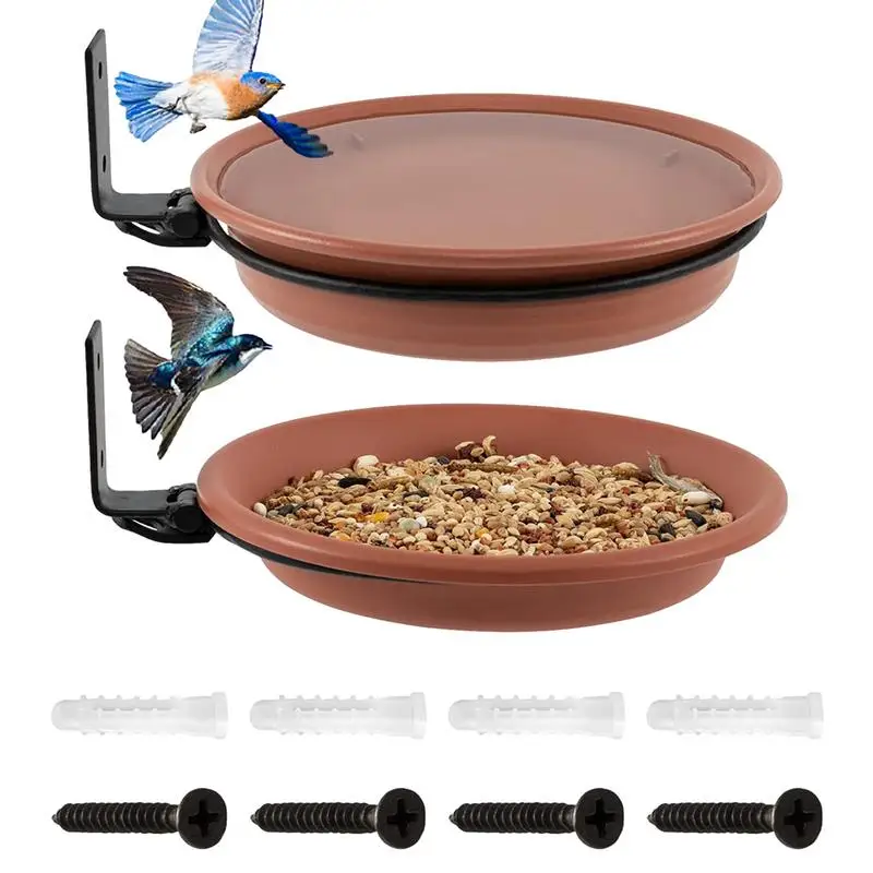 2 Bird Trays For Bird Feeder Bird Bath Bowl Installed On Wooden Fence Wall Tree Deck Stakes
