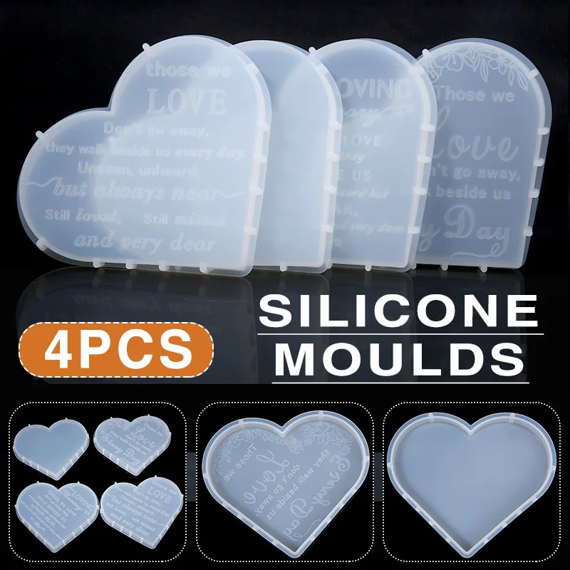 4pcs Silicone Molds DIY Heart Shape Sign Resin Epoxy Mold Casting Mould Handmade Crafts Tool Supplies