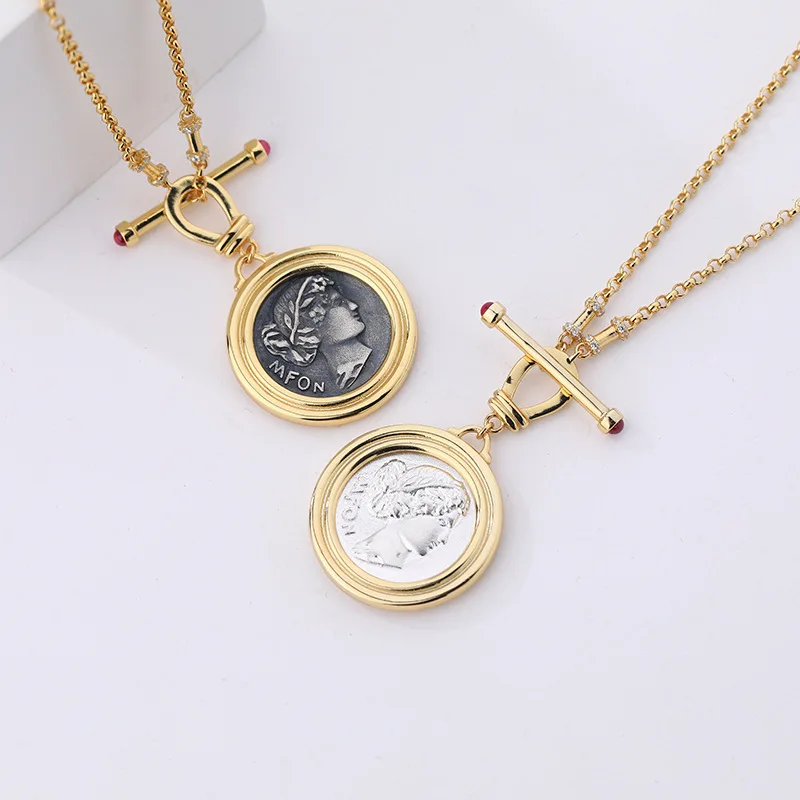 

Silvology Real 925 Sterling Silver Portrait Coin Pendant Necklace for Women Do The Old Figure OT Chain Industrial Style Jewelry