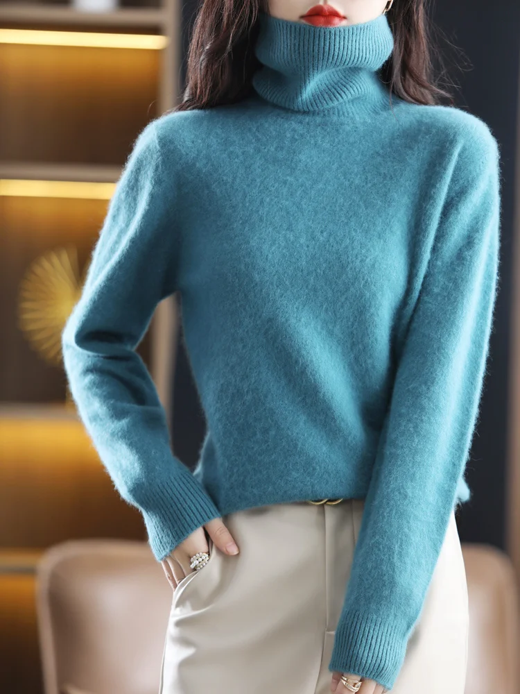 

LHZSYY Winter Women Sweater Solid 100%Mink Cashmere Turtleneck Knitted Pullovers Slim Soft Warm Female Long Sleeve 23 Color