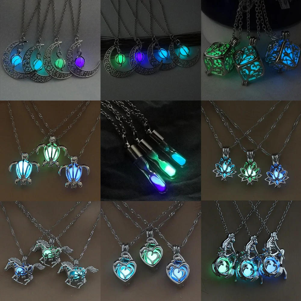 

Luminous Pendant Necklace Women's Heart Mermaid Cross Luminous Bead Cage Pendant Fashion Versatile Luminous Necklace