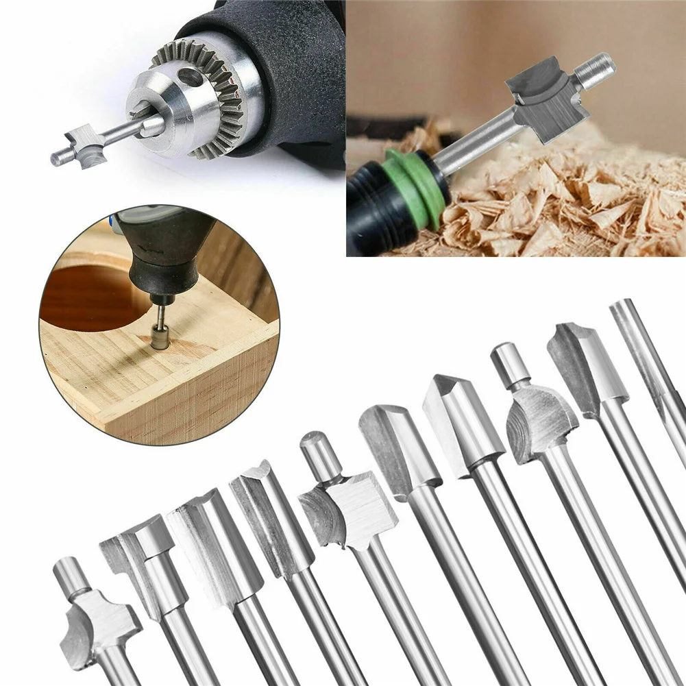 

10pcs Metal Multi-Function Hss Router Drill Bit for Rotary Tool Set for Wood Acrylic PVC Plastic Silver