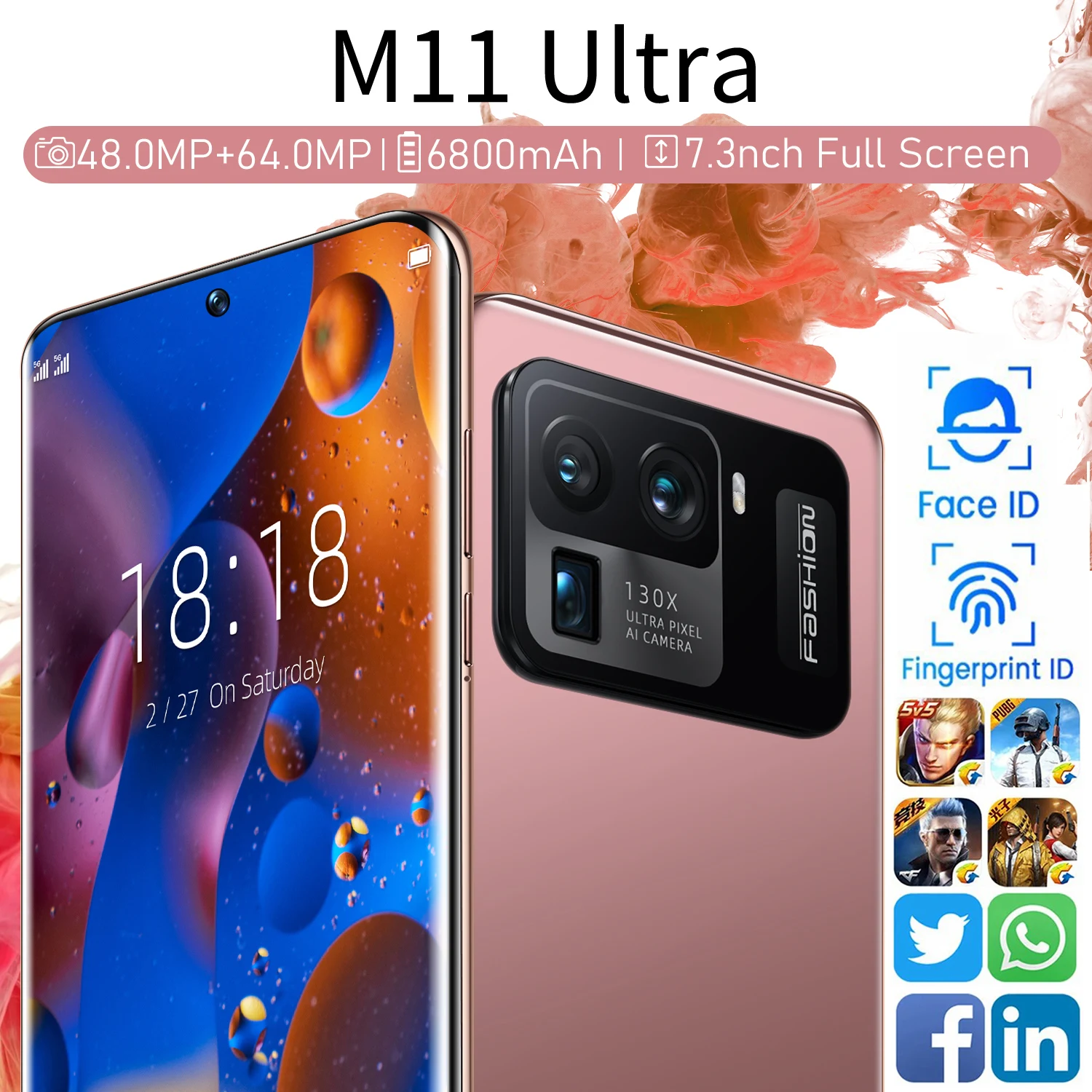 

GlobalVersion 7.3Inch M11 Ultra Qualcomm Snapdragon 888 CPU 16+512GB 48+64MP 6800mAH Android Smartphone Unlocked Mobile Phone