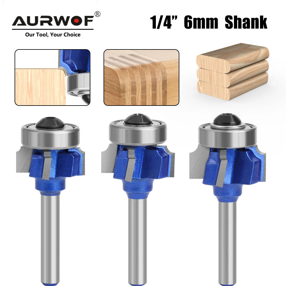 AURWOF 6mm 1/4 Shank high quality 4 flutes Router Bit set woodworking milling cutter R1 R2 R3 Trimming Knife Edge