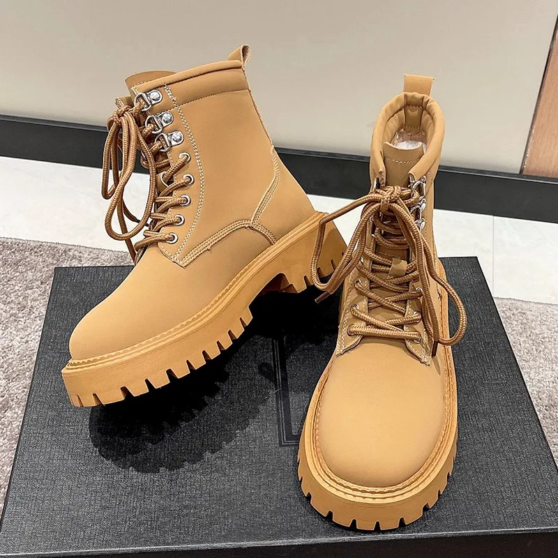 

Женские ботильоны из ПУ кожи, на шнуровке, с круглым носком