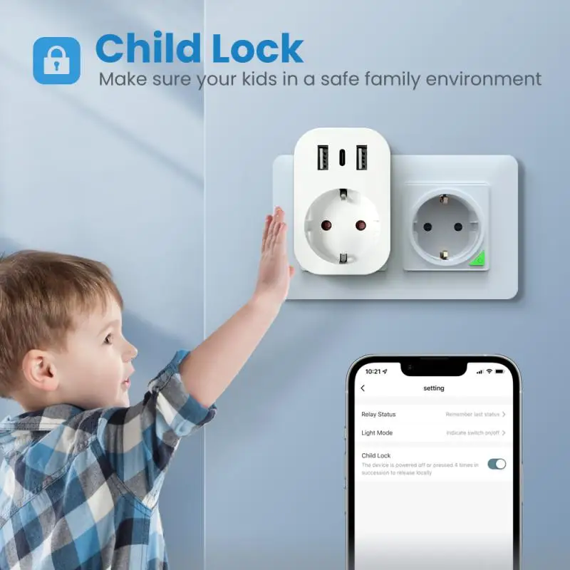 

Европейская стандартная розетка, умная розетка с Wi-Fi, USB-порт для зарядки, Type-C