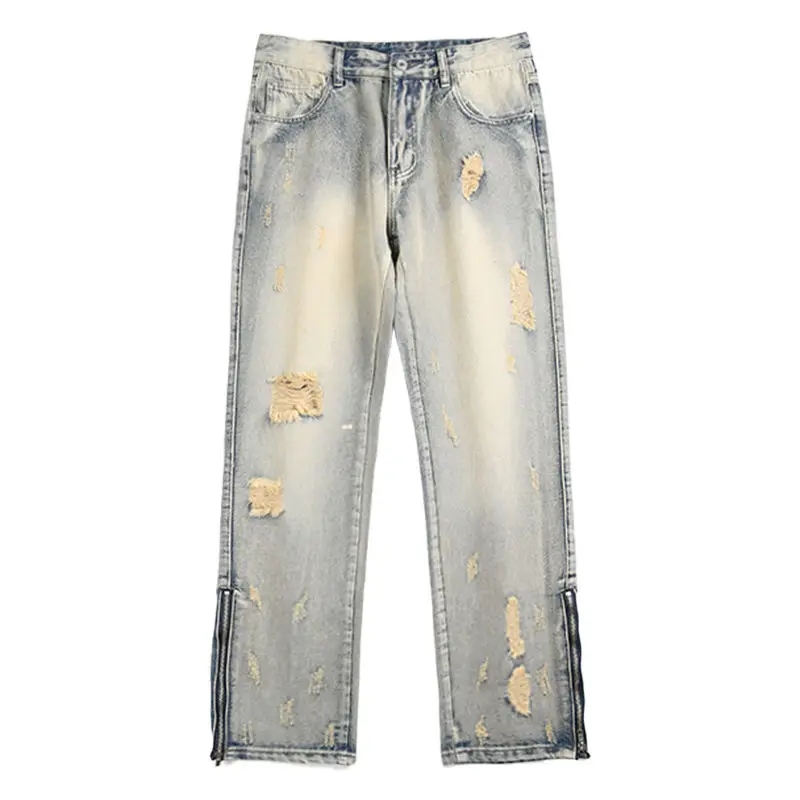 High Street Ripped Retro Washed Jeans Baby Boy and Girl Summer New High Waist Loose Straight All-Matching Slimming Casual Pants