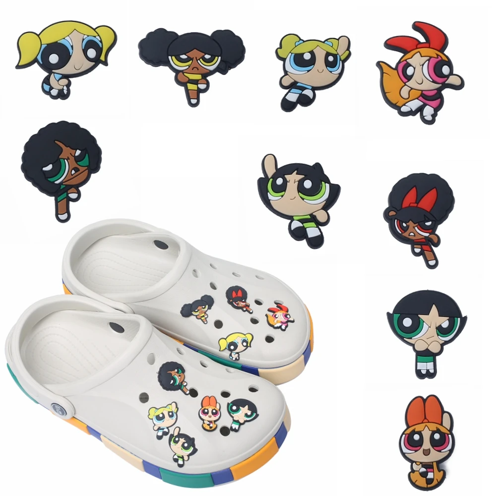 

Single Sale 1pcs Brave Super Girl Shoe Charms Accessories Decorations PVC Croc Jibz Buckle for Kids Party Xmas Gifts