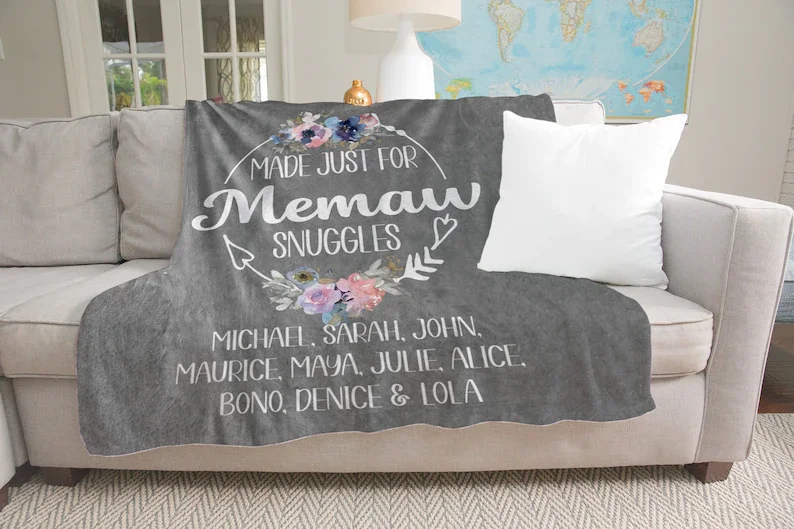 

Personalized Blanket for Memaw Mothers Day Gift for Meemaw, Christmas, Birthday Present Grandparent Throw Blanket,