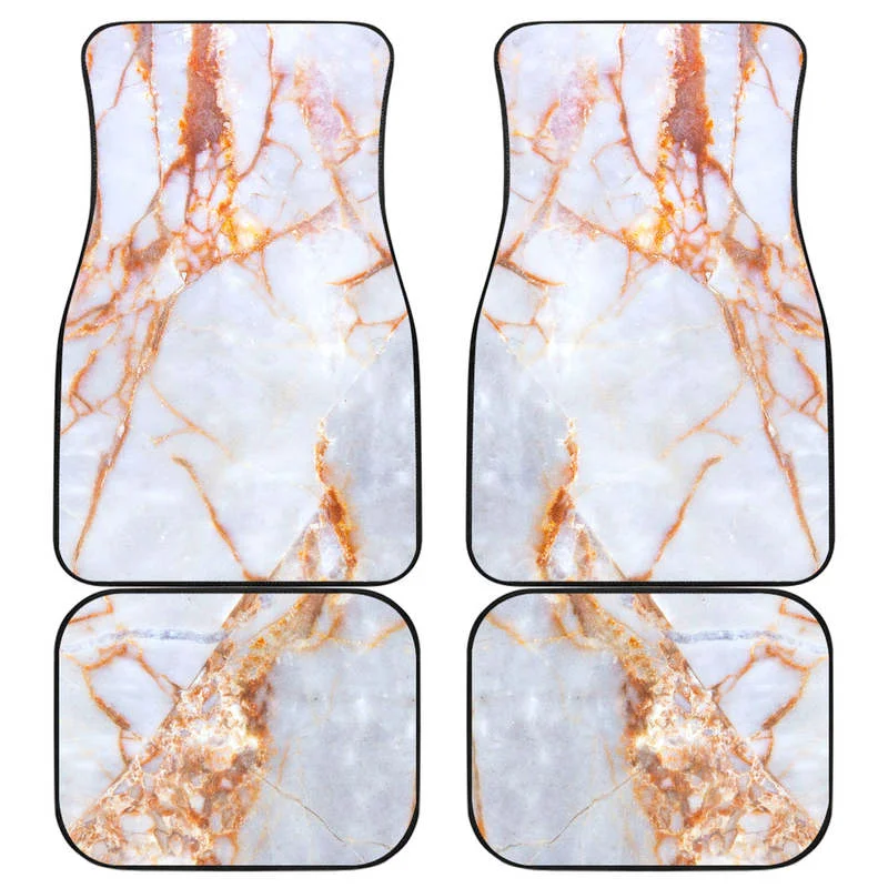 

Grey Bronze Marble Print Front and Back Car Floor Mats Heavy Carpet Front and Rear Full Set 4PCs Pack
