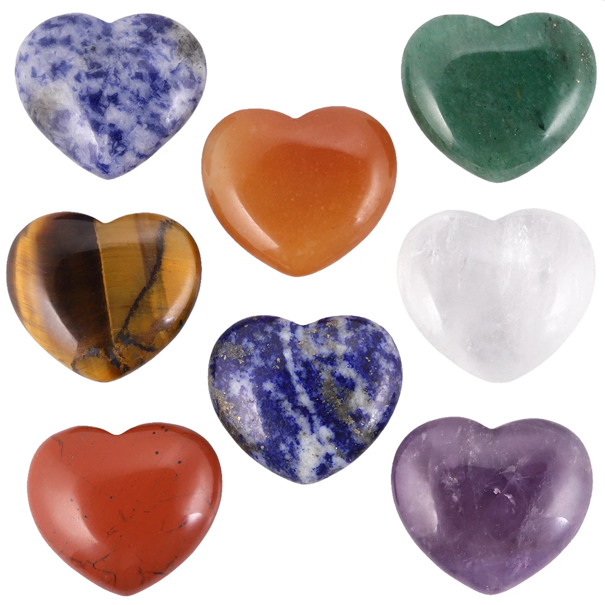 8Pcs/Set Natural Crystal Semi-Precious Stones Love Heart Shaped Pocket Stone For Yoga Meditation Chakra Balancing Room Decor