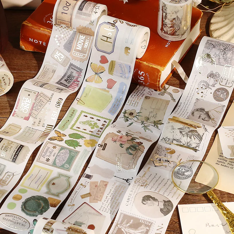 

300cm Vintage Gold Letterhead Ticket Collage Washi Tape Sticker DIY Diary Journal Decoration Label Stickers Album Scrapbooking