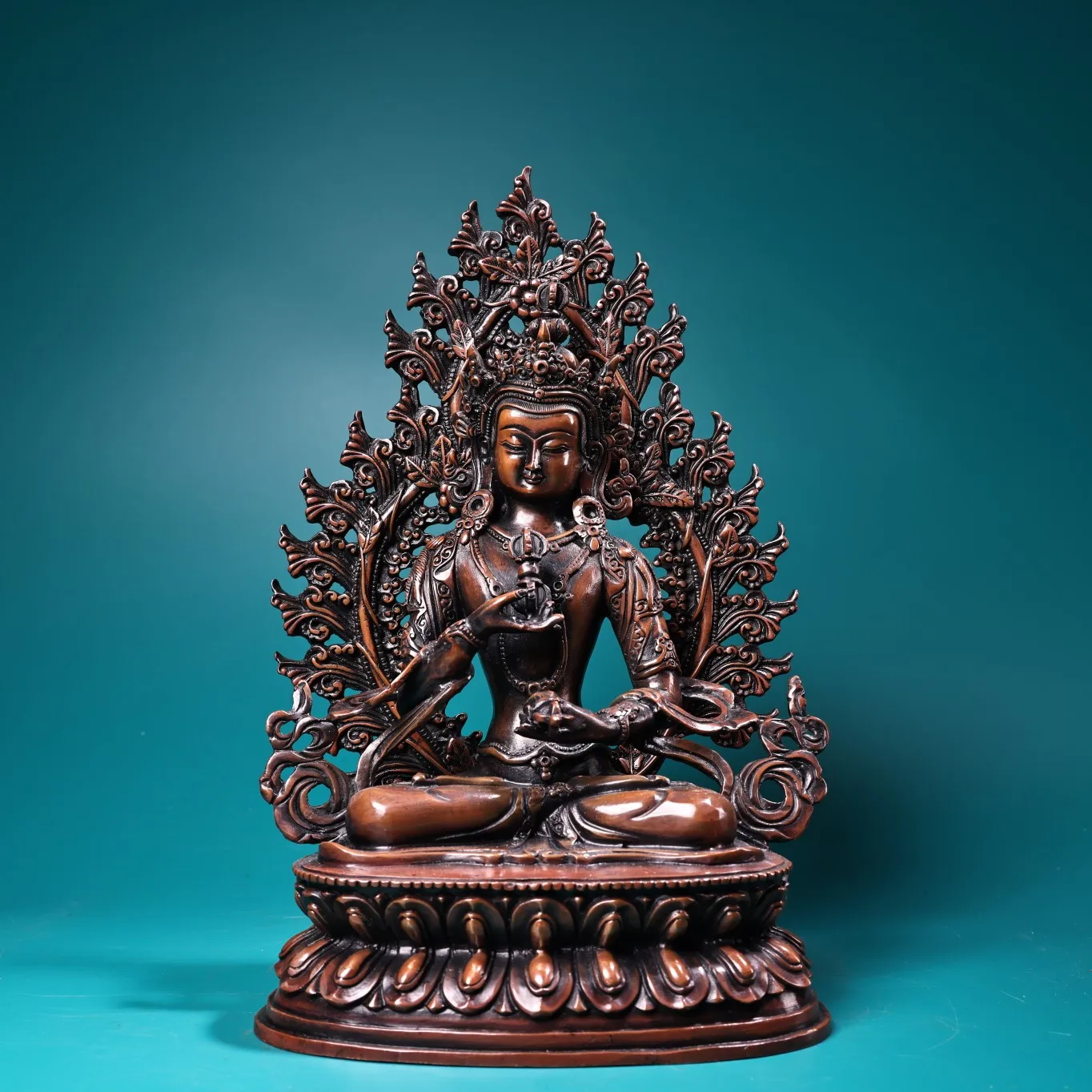 

10"Tibet Temple Collection Old Bronze Vajrasattva Sitting Buddha Backlight Lotus Platform Worship Hall Town house Exorcism