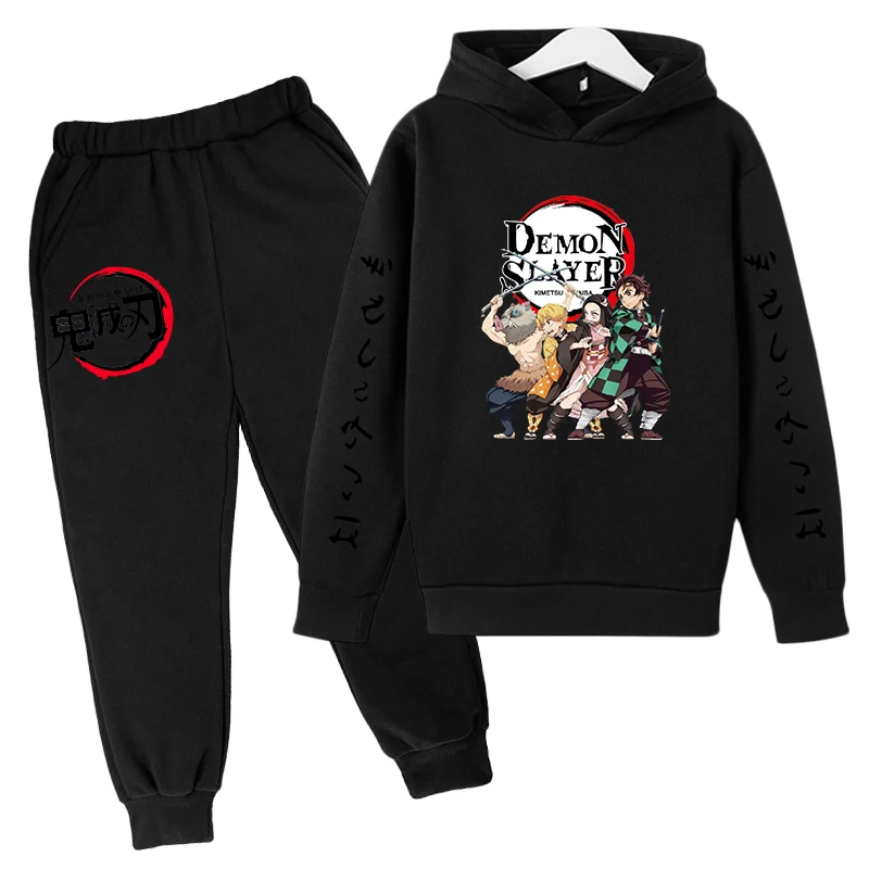 Demon Slayer Anime Tanjiro And Nezuko Kid Hoodie Sweatshirt Child Korean Kpop Street Style Sweatshirt Girl Streetwear Suit