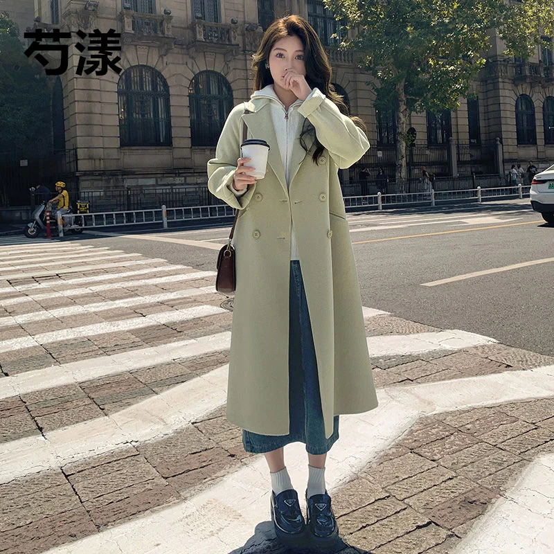 Женское шерстяное пальто средней длины элегантное Свободное на одной пуговице в