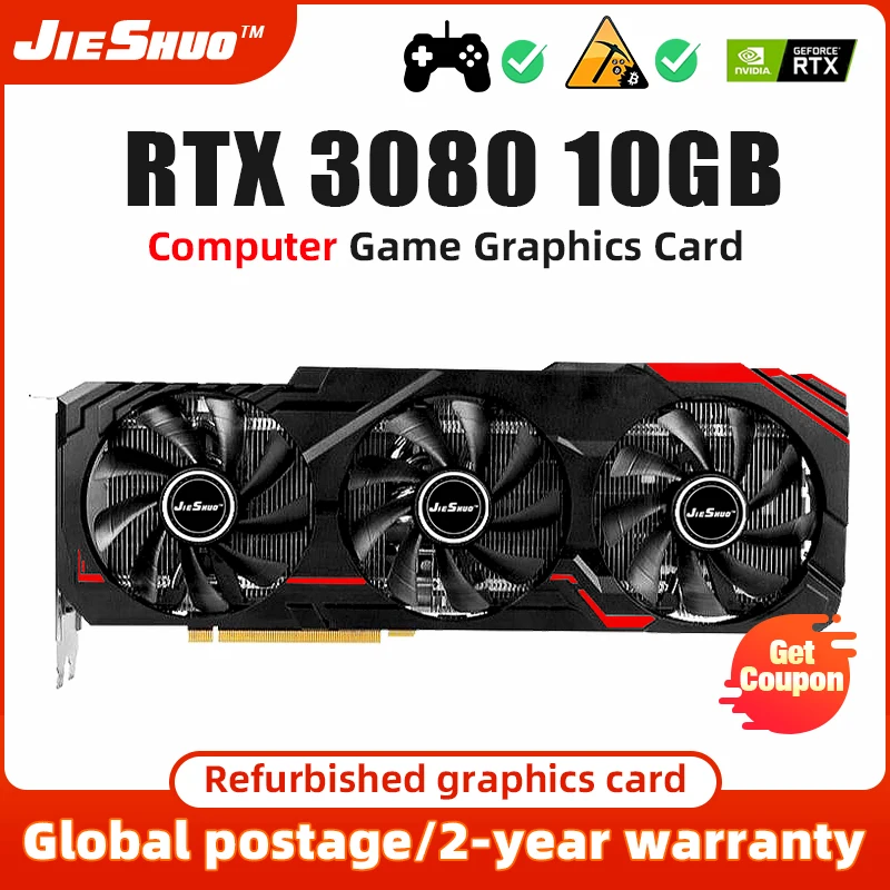 

JEISHUO Geforce RTX 3080 10G GDDR6X 8Pin+8Pin 320bit PCI-E4.0 16X HDMI DP placa de video RTX3080 HASH rate Up to 100MH games