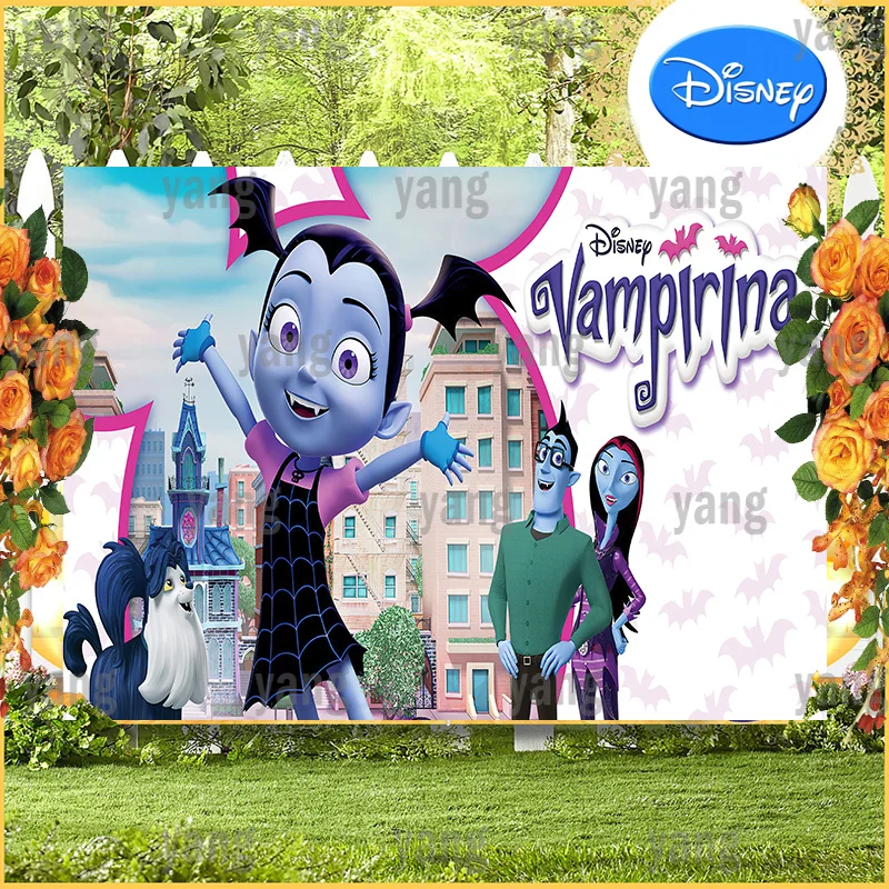 Free Customize Disney Junior Vampirina Party Happy Birthday Photography Backgrounds For Photo Bat Castle Backdrops Building