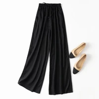 wide leg pants 2022 summer natural silk full length loose high waist pantalones de mujer elastic waist office lady