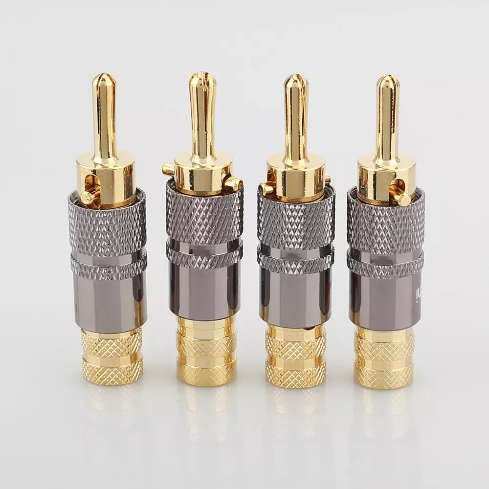 

BA1457 Brass Nakamichi Banana Plug With Lock Red And White Speaker Amplifier Connector For DIY Speaker Cable