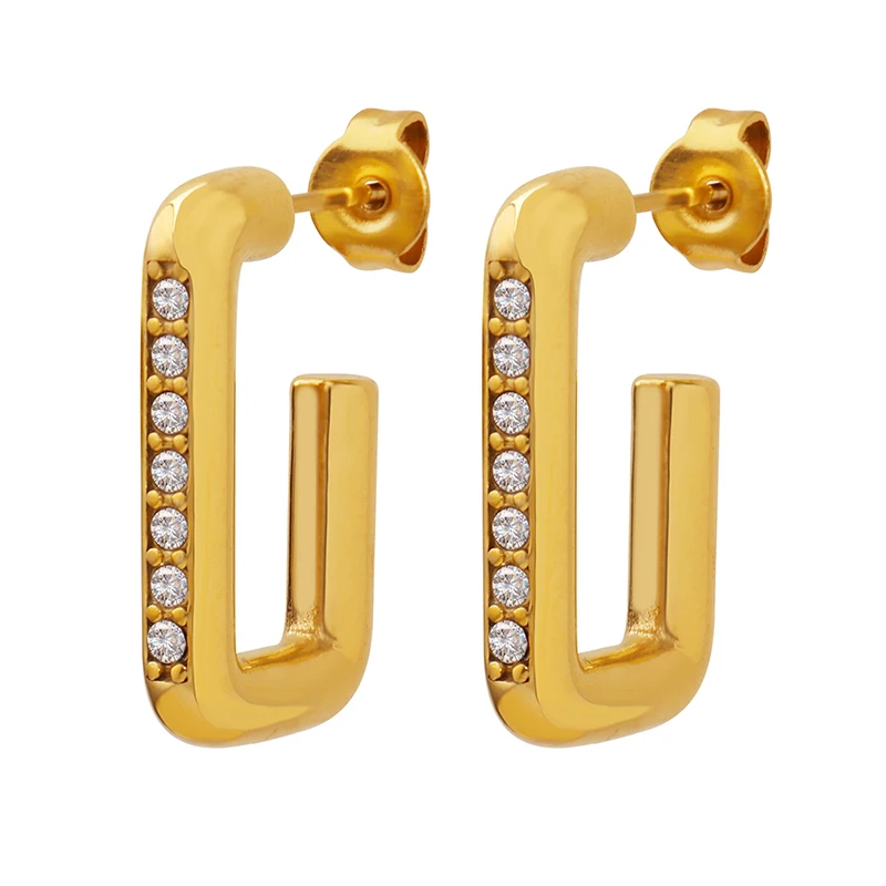 

New Fashion Women's Shiny Zircon Earrings Fashion Stainless Steel Gilded Earrings Women's Elegant Wedding Party Gift
