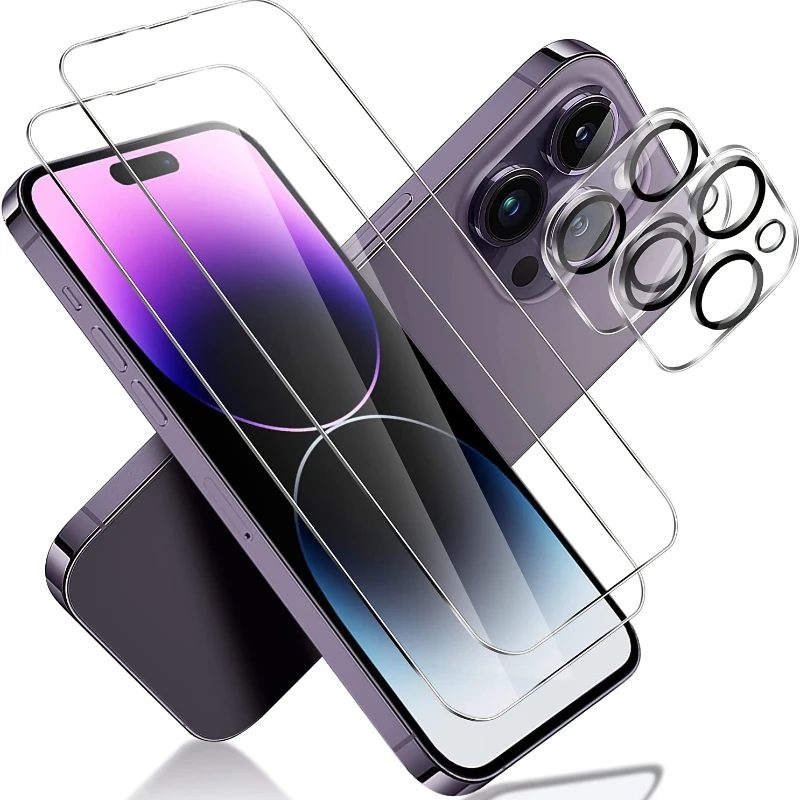 

2 Pack Ultra-Transparent 9H Glass Screen with Camera Lens Protectors For iPhone 15 Pro Max 1
