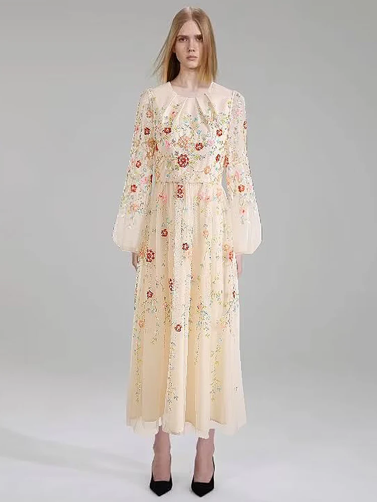 

Роскошное женское Новое Осеннее высококачественное модное тонкое платье молочного и белого цвета с блестками элегантное женское изящное длинное платье