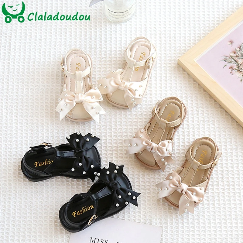 

12-16cm Brand Infant Girls Sandals With Pearls Lace Bowtie-knot,Closed Toe Strap Toddler Girl Summer Beach Sandals,Baby Walkers