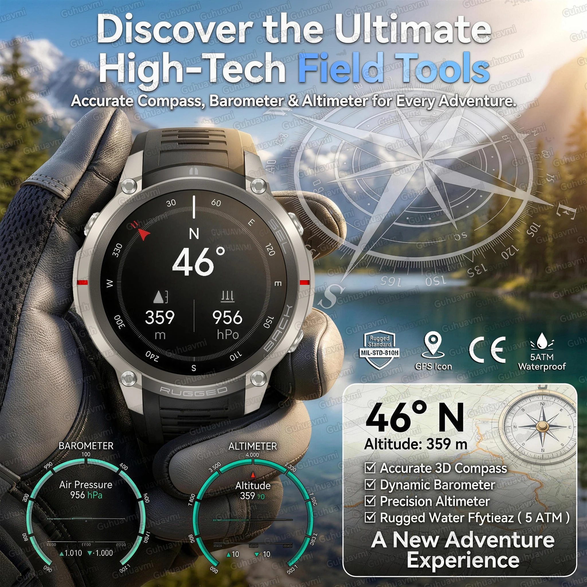 Фото Новые смарт-часы TANK Ultra GPS 2026 с офлайн-картами, компасом, альтиметром, спортивные часы с пульсометром, водонепроницаемость 50M/ATM, фитнес-браслет №3