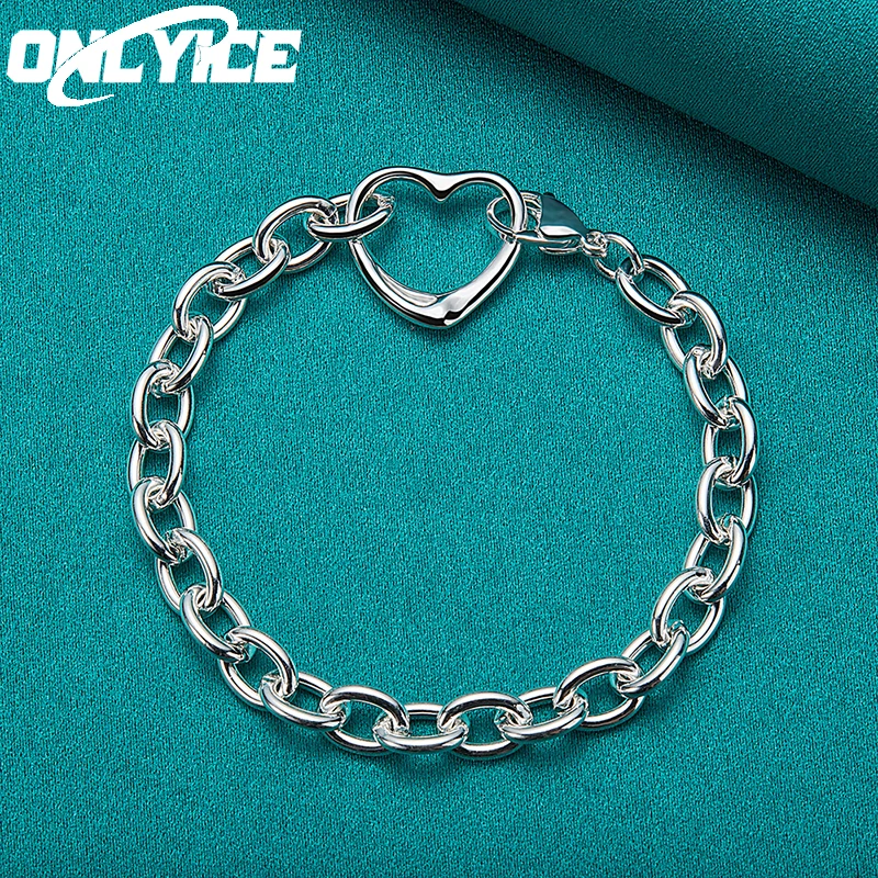 

Hot 925 Sterling Silver Bracelets For Women Hanging Hollow Heart Chain Wedding Party Elegant Lady Lovers Gifts Fashion Jewelry