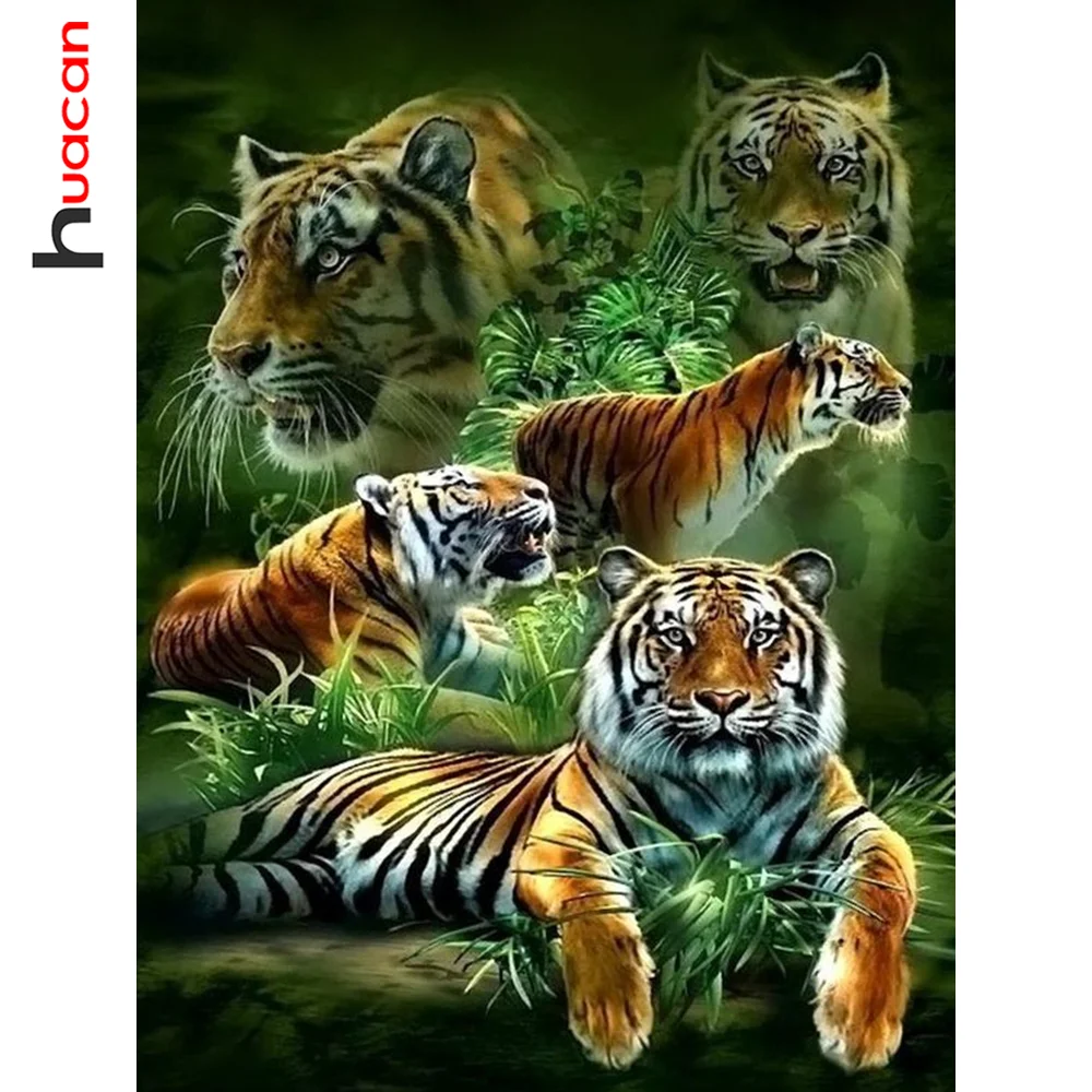 

Алмазная 5d картина Huacan, мозаика с тигром, полная вышивка, квадратная/круглая вышивка крестиком, домашний декор, наклейка на стену