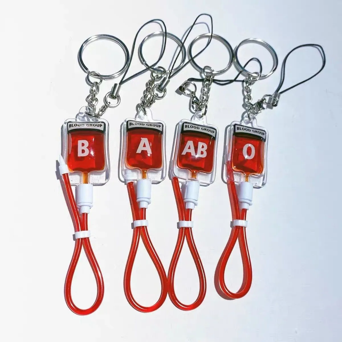 Blood Type A B O AB Pendant Keychain Halloween Blood Bag Phone Pendants DIY Jewelry Gift Charm Keyring Key Chain Accessories