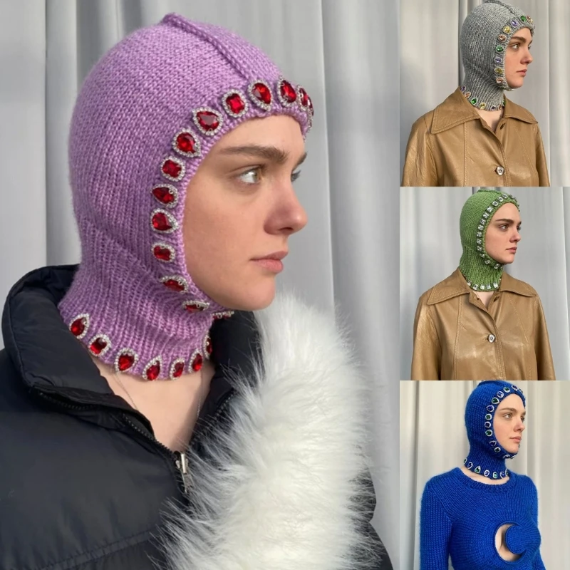 

Теплая шапка, Вязаная Шапка-бини, зимние шапки, украшения для волос с драгоценными камнями для женщин и мужчин