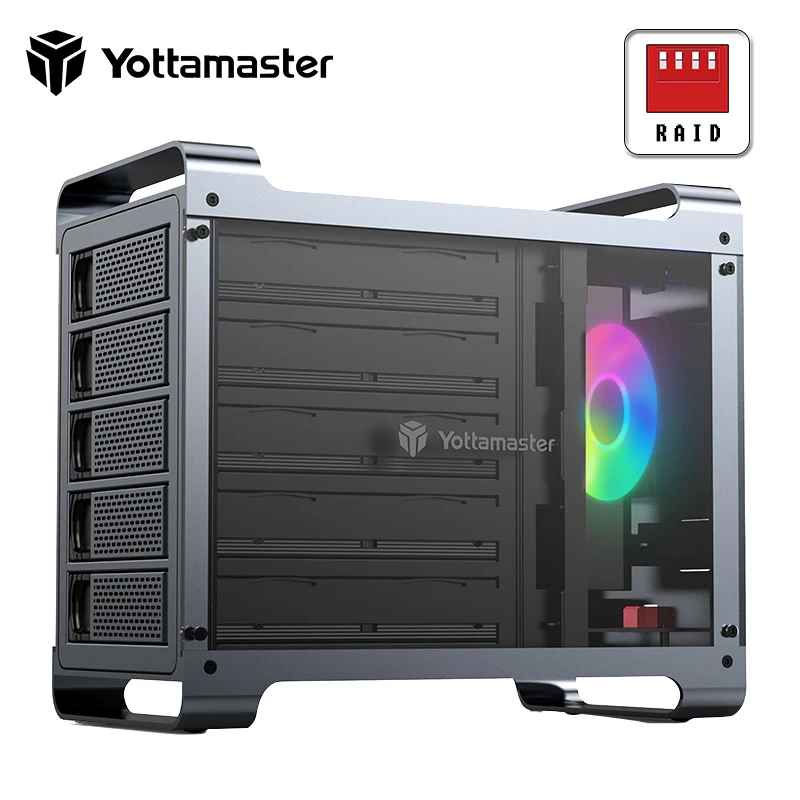 

Корпус для внешнего жесткого диска Yottamaster Raid 5 Bay 2,5 дюйма 3,5 дюйма SATA HDD SSD Max 80 ТБ 80 мм RGB бесшумный вентилятор чехол для жесткого диска caddy