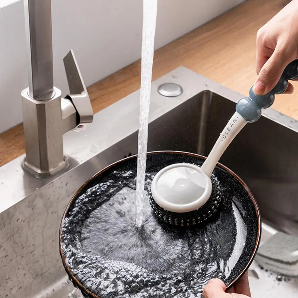 

Pot Brush Durable Kitchen Scrubber Brushes Long Handle Pot Scrubber Steel Wool Dish Brush for Effective of Cookware Pots Pans
