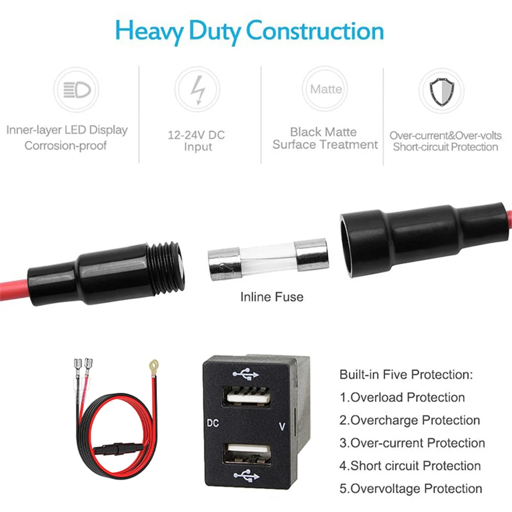 Двойной автомобильный зарядник с двумя USB-портами 2.1A 12-24V с LED-индикатором для мобильного телефона Toyota.