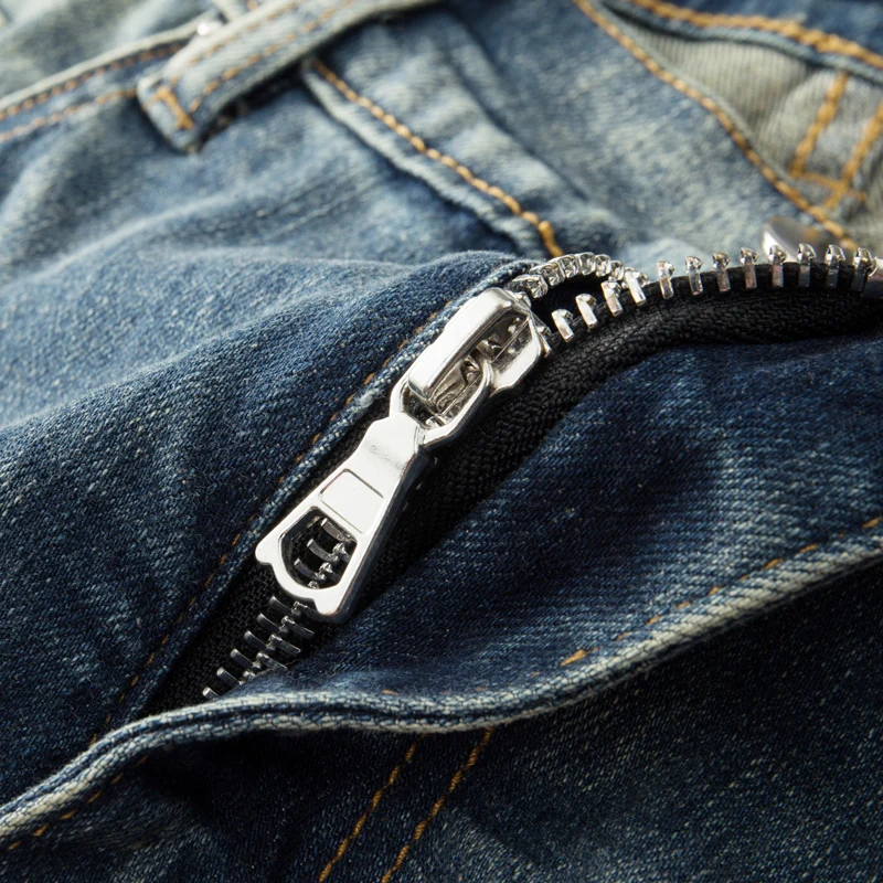 High Street Fashion Men Jeans Retro Washed Elastic Stretch Skinny Ripped Jeans Men Leather Patched Designer Brand Hip Hop Pants