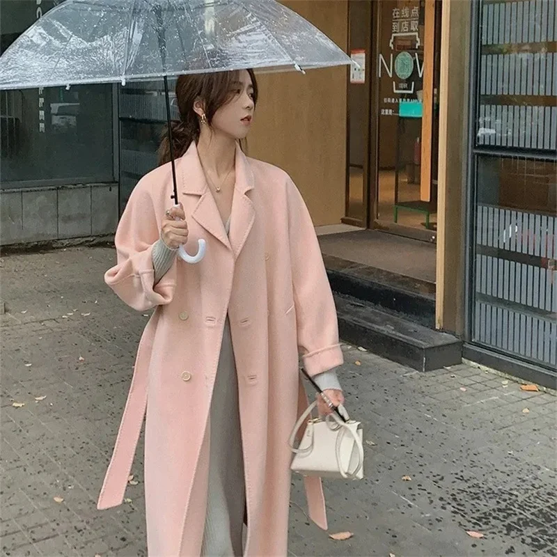 Женская шерстяная Верхняя одежда средней длины 2024 двухсторонняя кашемировая