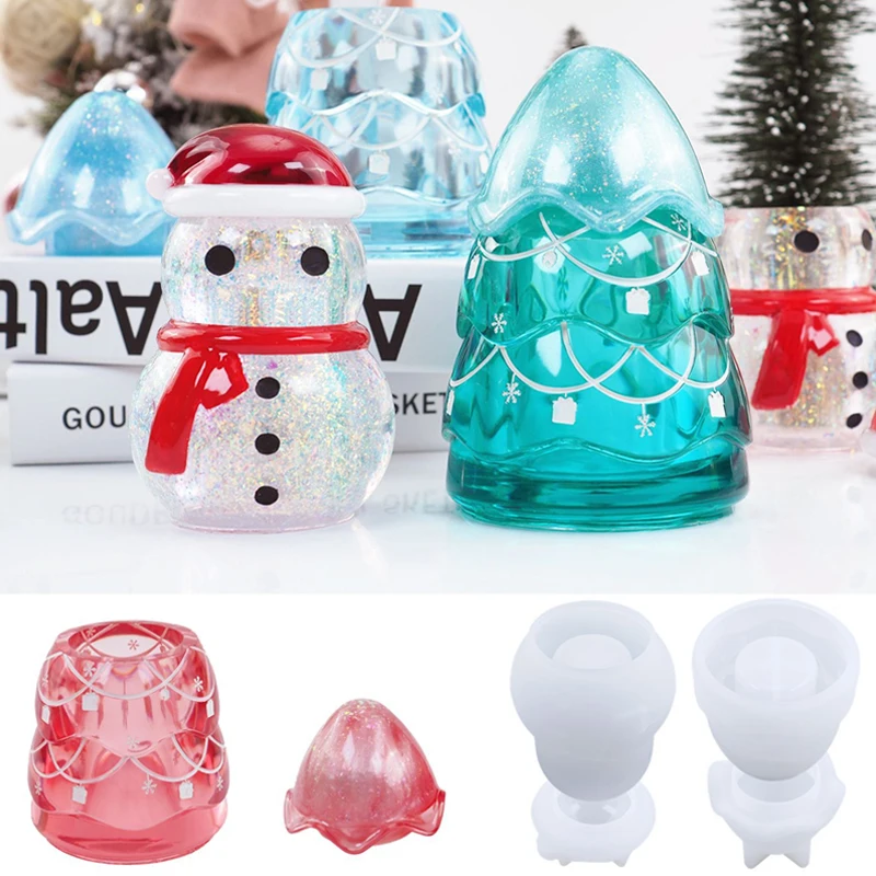 

Cute Storage Jar Silicone Mold for Snowman Christmas Tree Crystal Epoxy Jewelry Box Craft Making Molds Home Decor Handmade Gifts