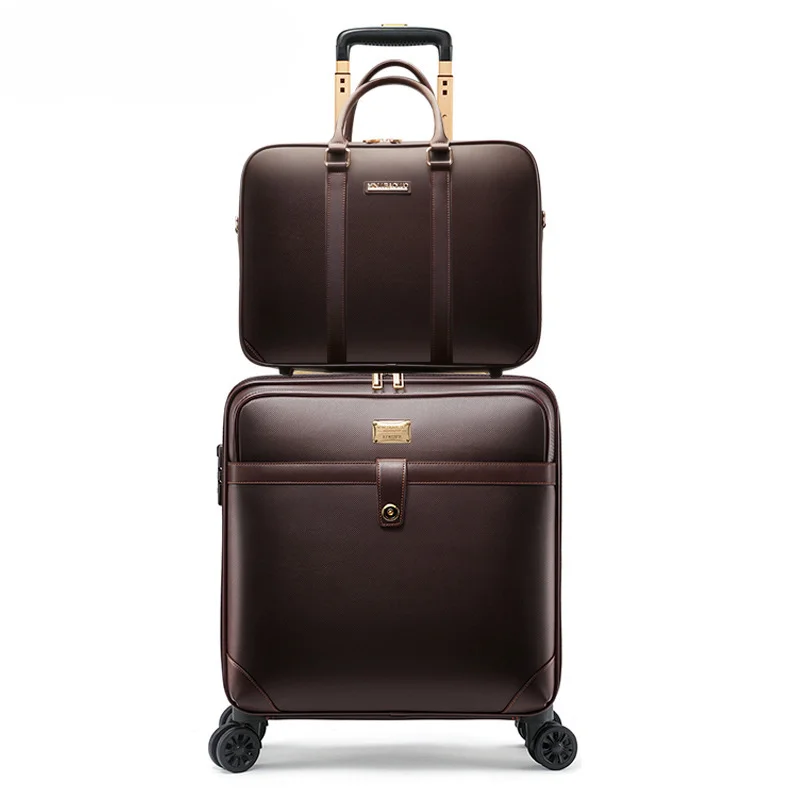 Luggage Men's Executive Briefcase Plaid Briefcase Bag Suitcase Leather 20-Inch Universa I Wheel Password 18-Inch