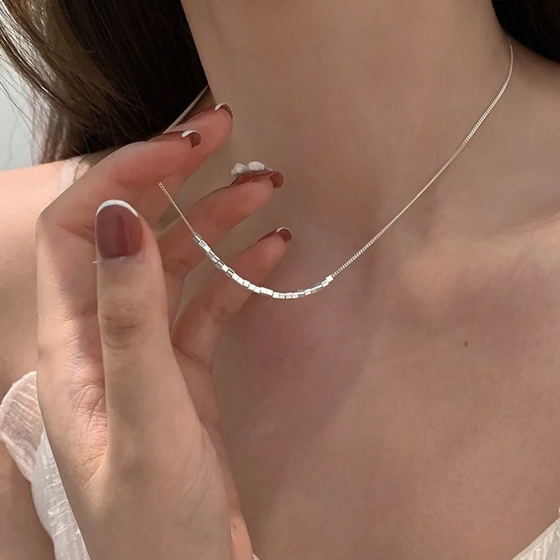 

925 Silver Shining Square Women Choker Necklaces Party Club Statement Necklace