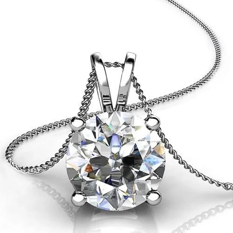 

Ne'w Simple Design Round Cubic Zirconia Pendant Necklace for Women Silver Color Brilliant Wedding Engagement Statement Jewelry
