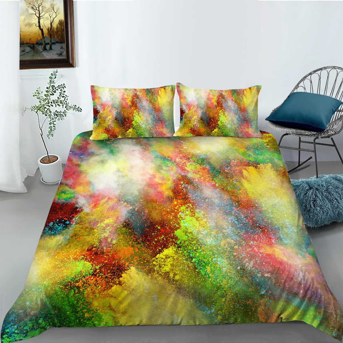 

Abstract Duvet Cover Set King Size Splash Ink Watercolor Paint Splatters Liquid Art Polyester Bedding Set for Boy Girl Colorful