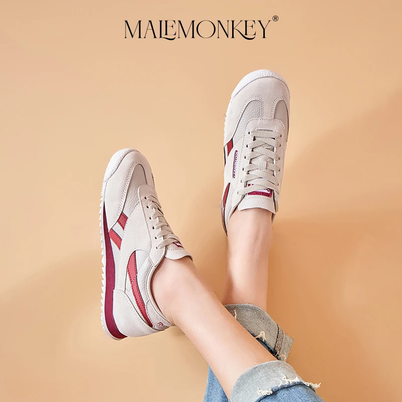 MALEMONKEY Casual Sport Shoes Women 2023 New Round Toe Lace-up Comfortable Ladies Concise Breathable Female Shoes Handmade