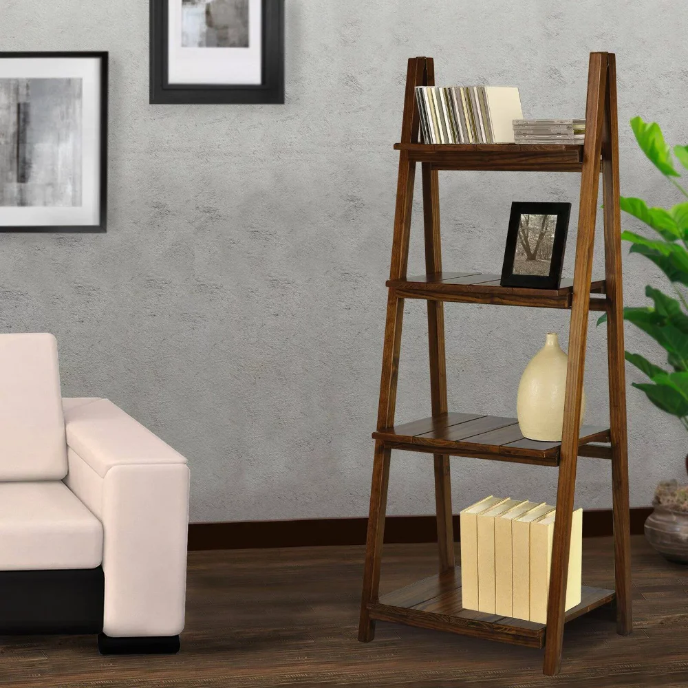 

Manhasset Slatted 4-Shelf Folding Bookcase - Warm Brown