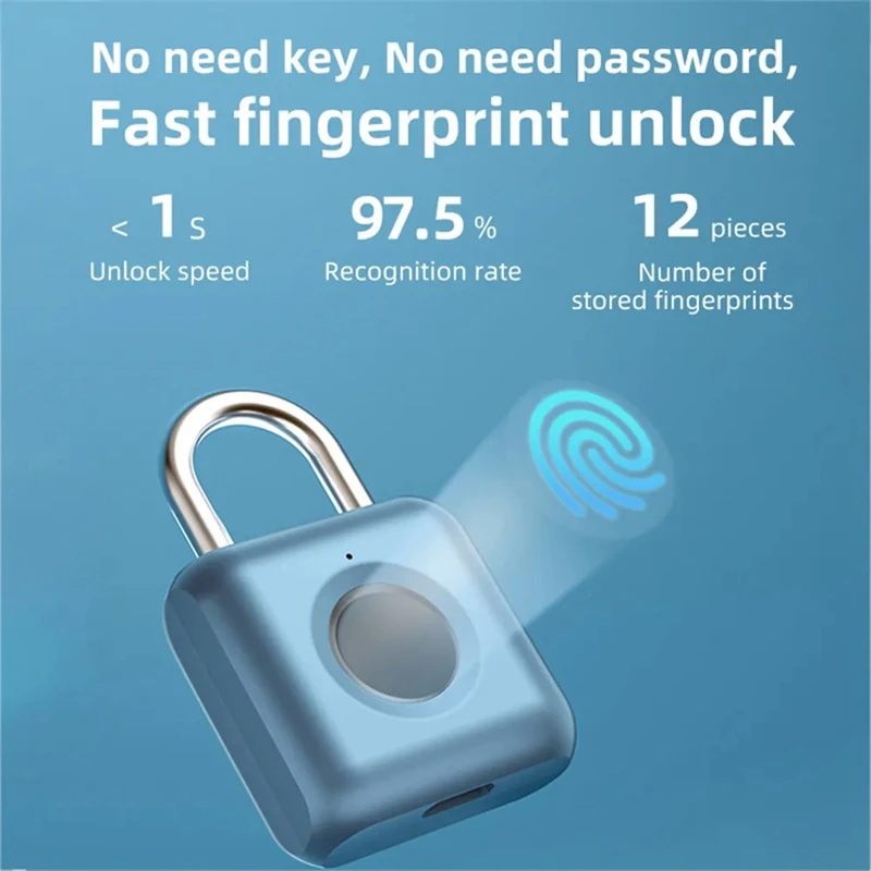 Waterproof Biometric Fingerprint Lock Keyless Door Anti-Theft Security USB Rechargeable Padlock