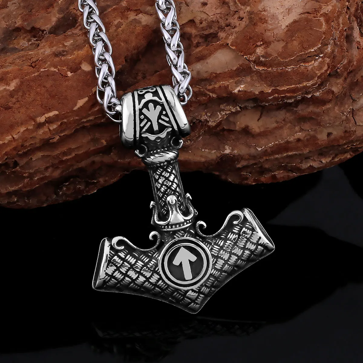 

Classic Vintage Odin Stainless Steel Thor's Hammer Viking Necklace Nordic Men's Amulet Rune Pendant Fashion Teen Jewelry