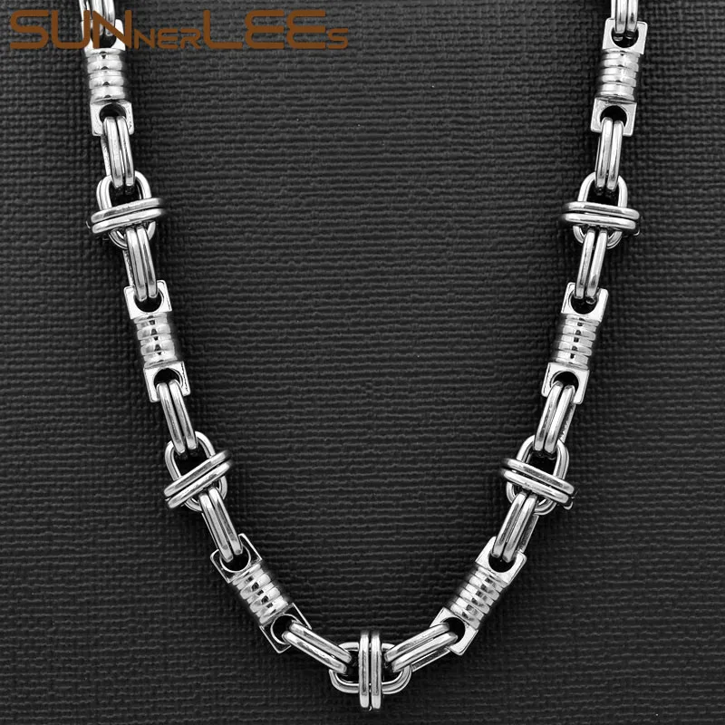 

SUNNERLEES 316L ожерелье из нержавеющей стали 11 мм Геометрическая Византийская звеньевая цепь серебряного цвета Позолоченные Мужские Женские Юве...
